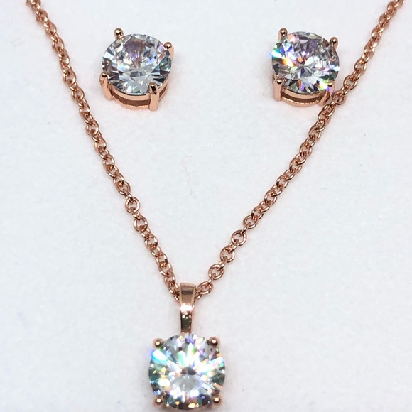 925/14k Rose Gold Lab Grown Simulated Diamond Set - Picture 1 of 11